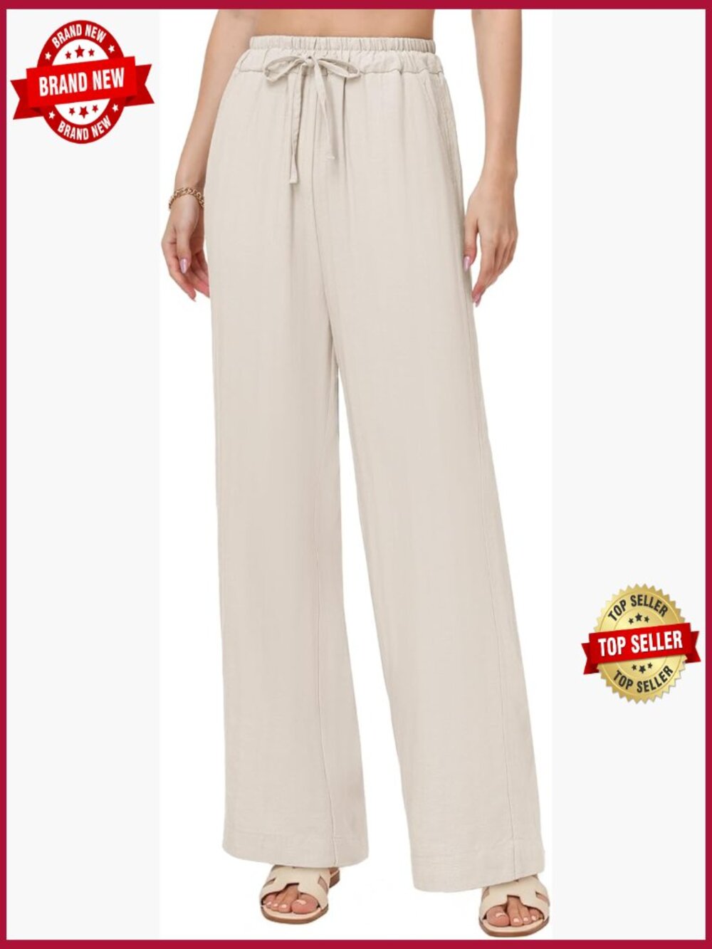 Tall Women's Wide Leg Pants, 32/34/36 Inseam, Lightweight Linen Blend - Picture 1 of 6